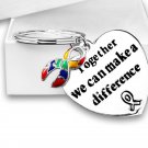 Autism Awareness Ribbon Key Chain words "Together We Can Make A Difference"