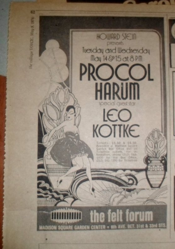 Procol Harum Leo Kottke 1974 Felt Forum Newspaper Concert AD
