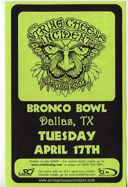 The String Cheese Incident 2001 Bronco Bowl Dallas Texas Concert Handbill