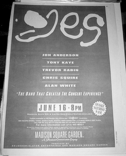 Yes 1994 Madison Square Garden NYC Full Page Newspaper Concert AD 11x15