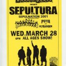 Sepultura Hatebreed 2001 New Orleans Concert Handbill