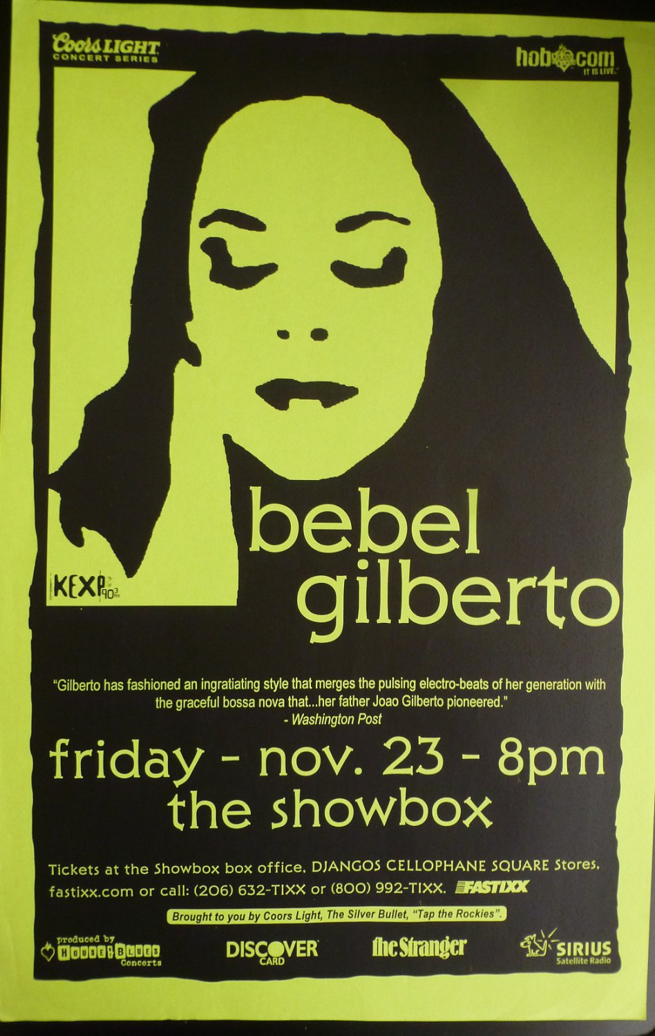 Bebel Gilberto 2001 Showbox Seattle Concert Poster