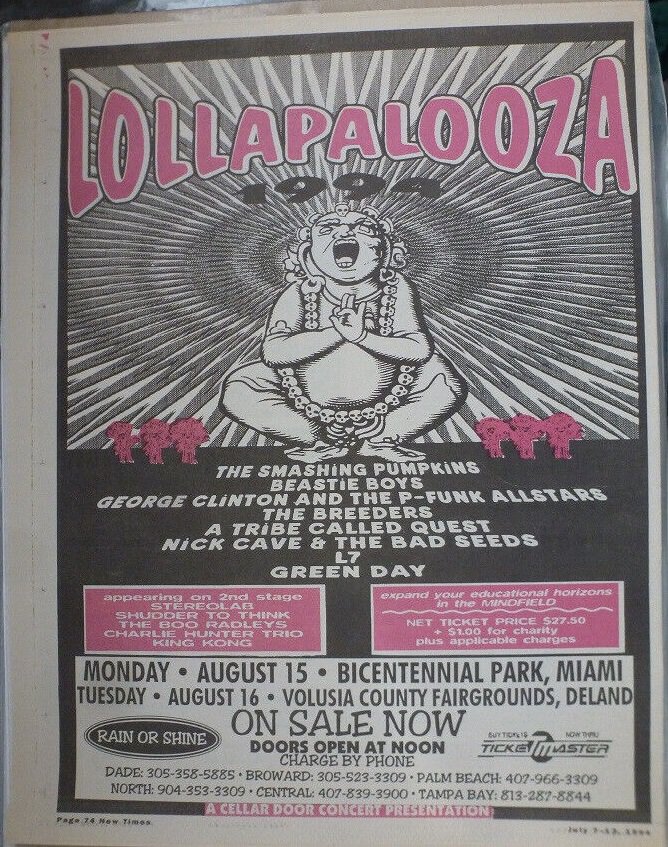 Lollapalooza 1994 Miami Newspaper Concert Poster AD Smashing Pumpkins Beastie Boys