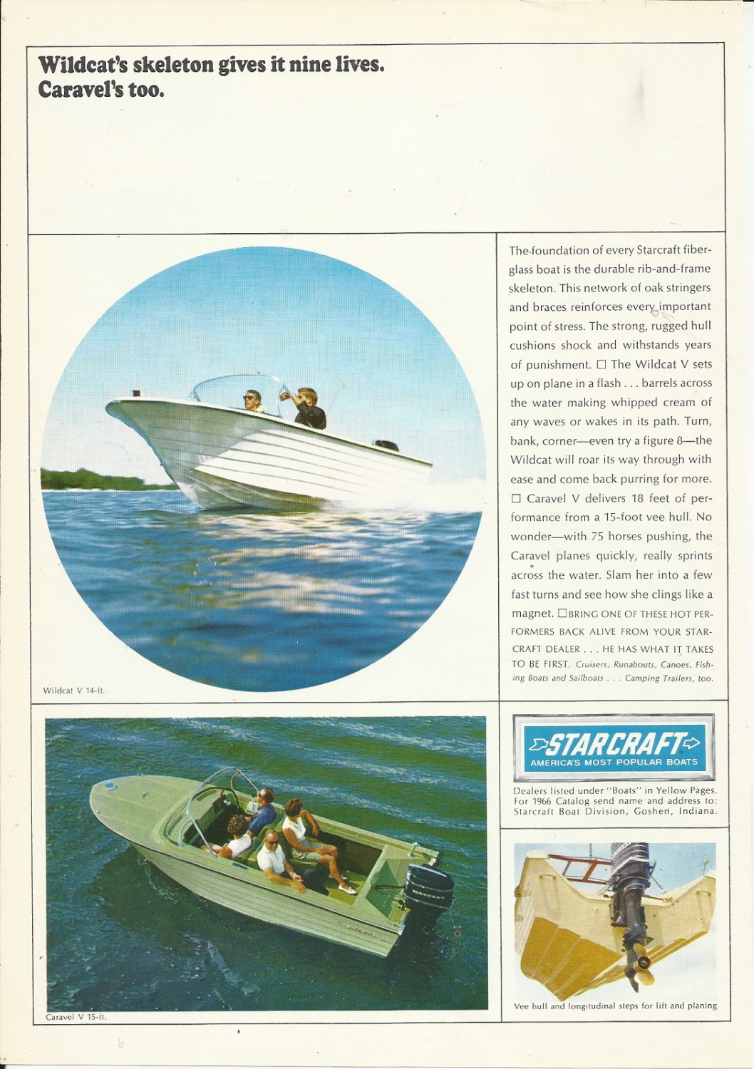 1966 Starcraft Boats 2 Pg Color Ad- Starchief V - Caravel V- Wildcat V