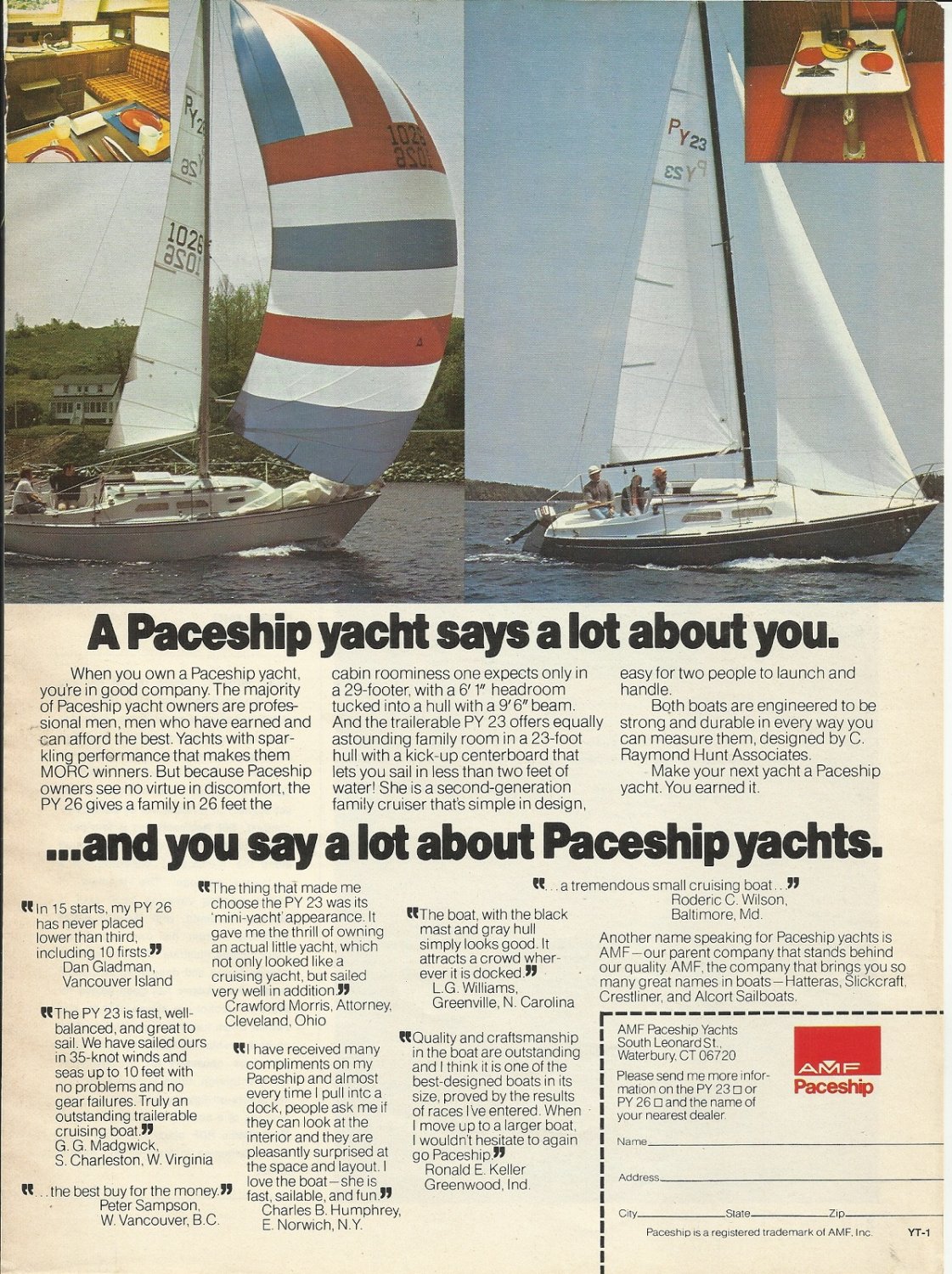 1975 AMF Paceship Yachts Color Ad- The PY 26 & PY 23