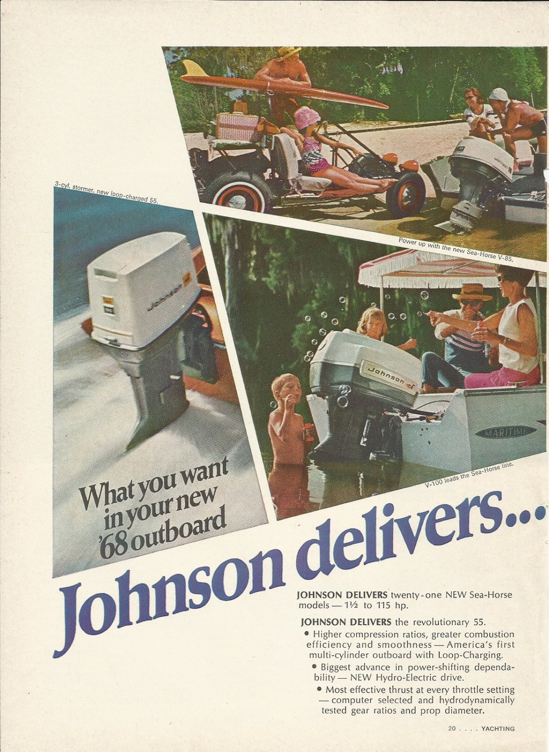 1968 Johnson Motors 2 Page Color Ad 55 HP Outboard Motor