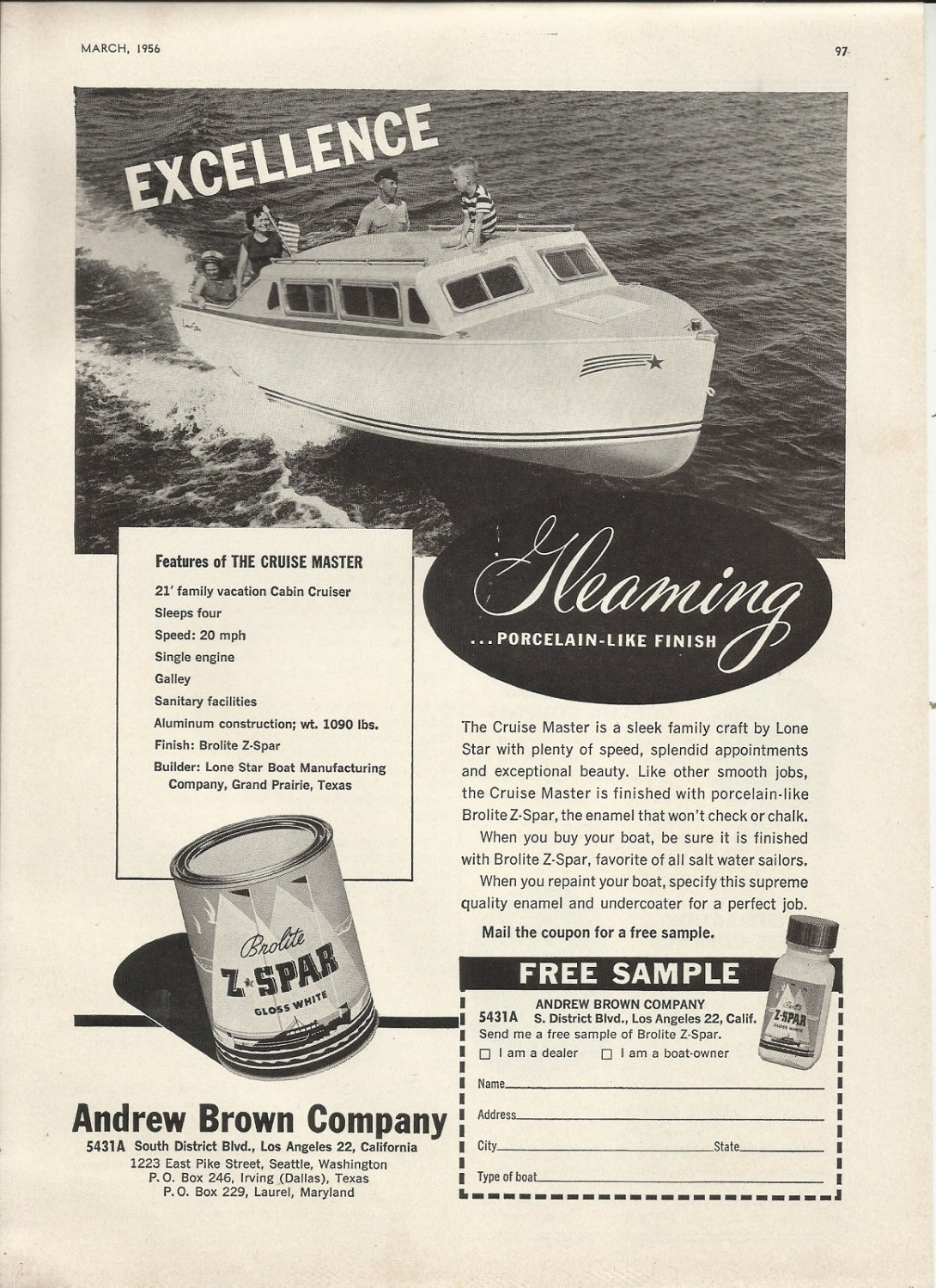 1956 Z Spar Paint Ad- Cruise Master 21' Boat