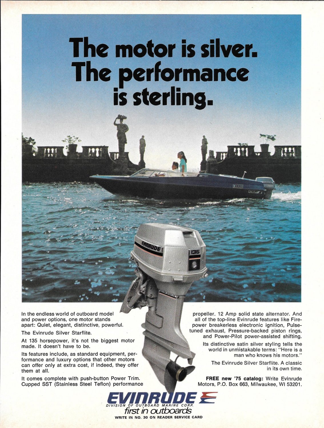 1975 Evinrude Motors Color Ad- The 135 HP Silver Starflite