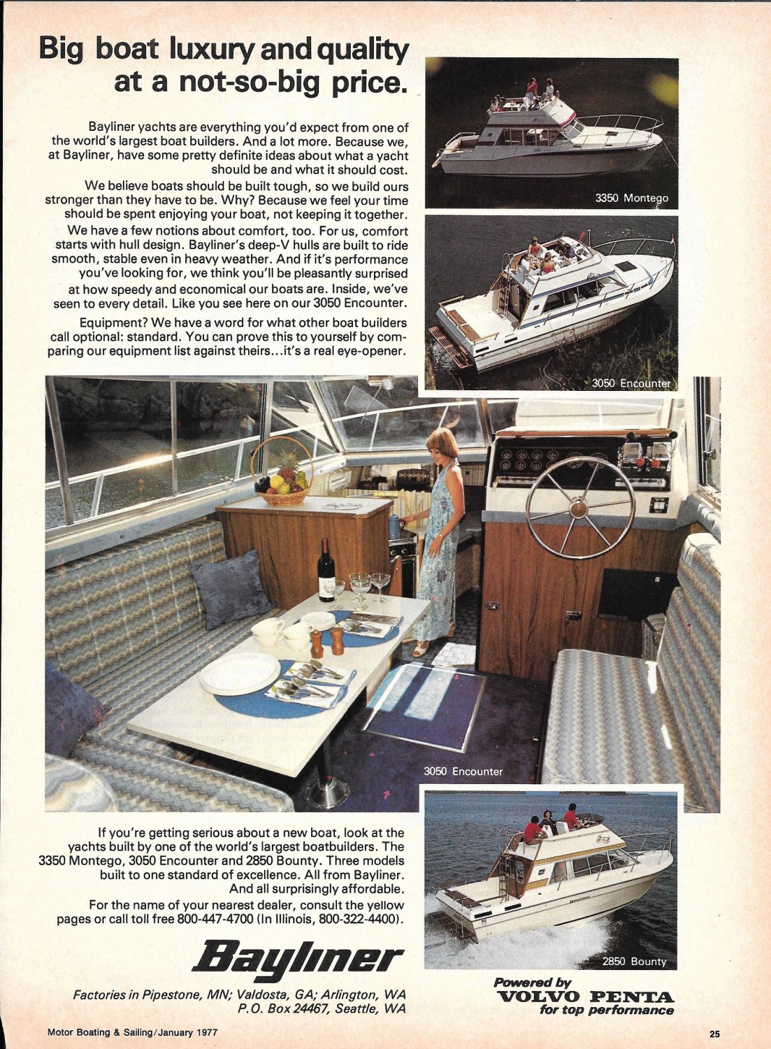 1977 Bayliner Marine Corp Color Ad- Bounty- Encounter & Montego