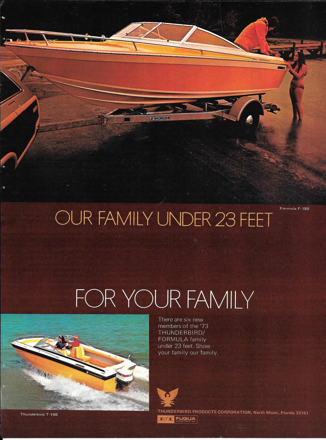 1973 Thunderbird Boats Color Ad-The Formula F-180 & T-190