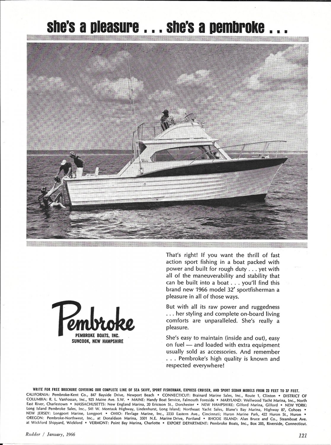 1966 Pembroke Boats Inc Ad The 32' Sportfisherman