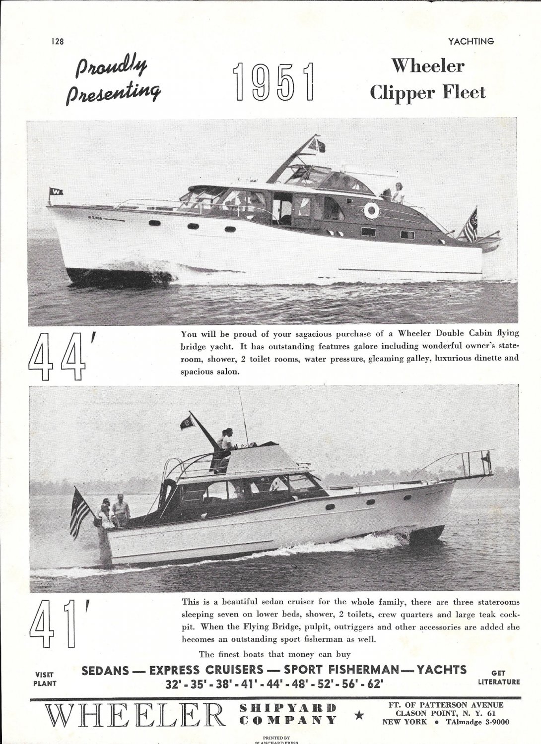 1951 Wheeler Shipyard Company Ad- Nice Photos of 44' & 41' Models