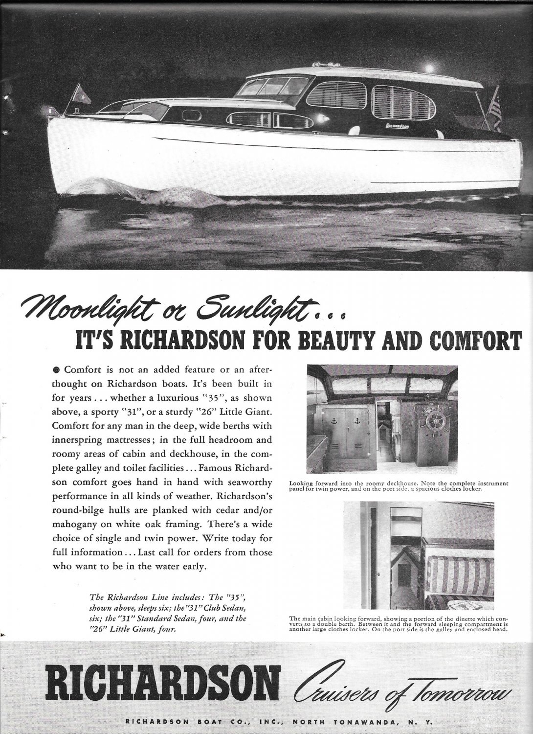 1950 Richardson Boat Company Ad- Nice Photo of 35' Model