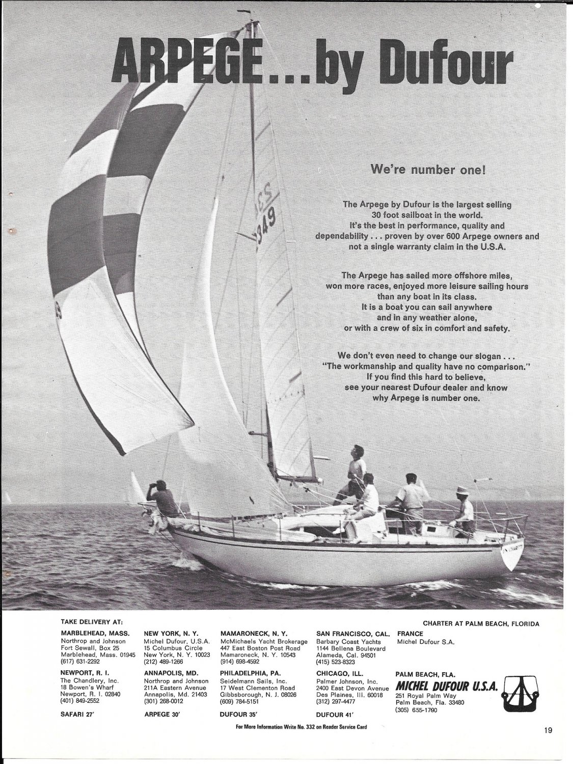 1971 Michel Dufour USA Yachts Ad- Nice Photo of 30' Arpege