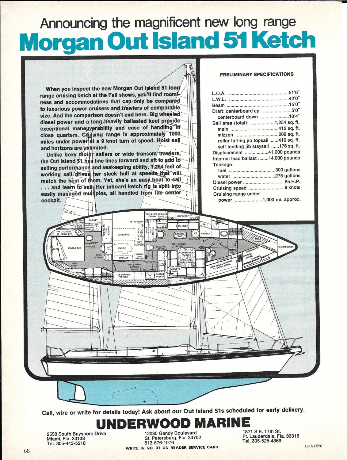 1975 Morgan Out Island 51 Ketch Ad- Specs