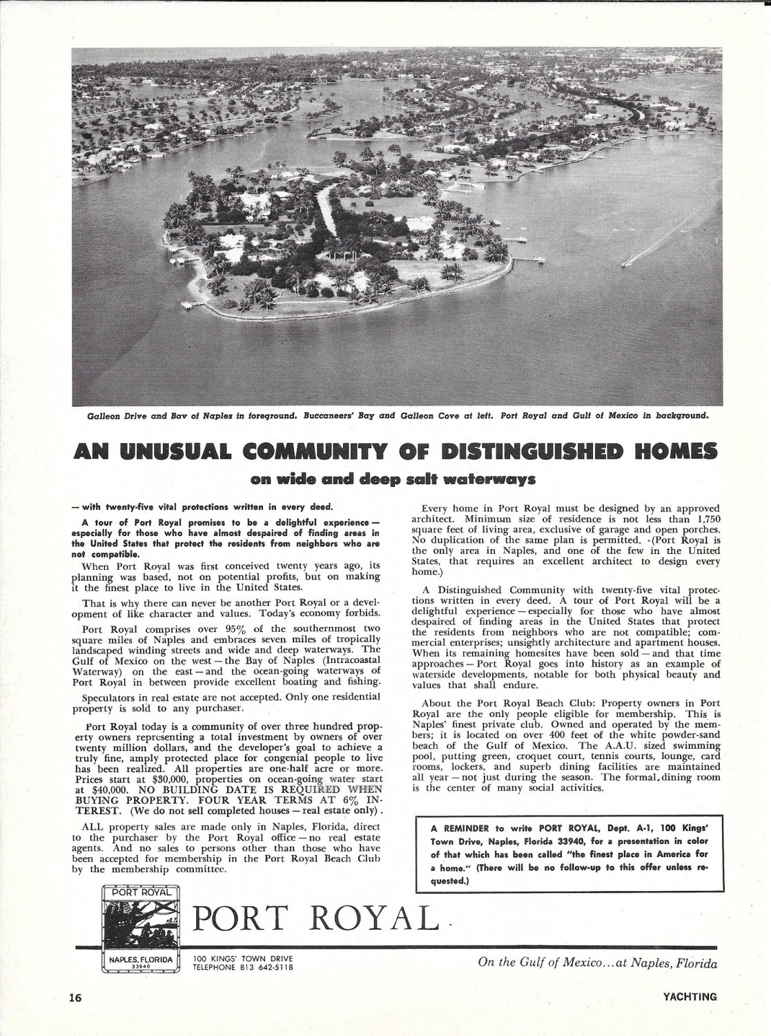 1970 Port Royal, Naples, Florida Ad Nice Photo