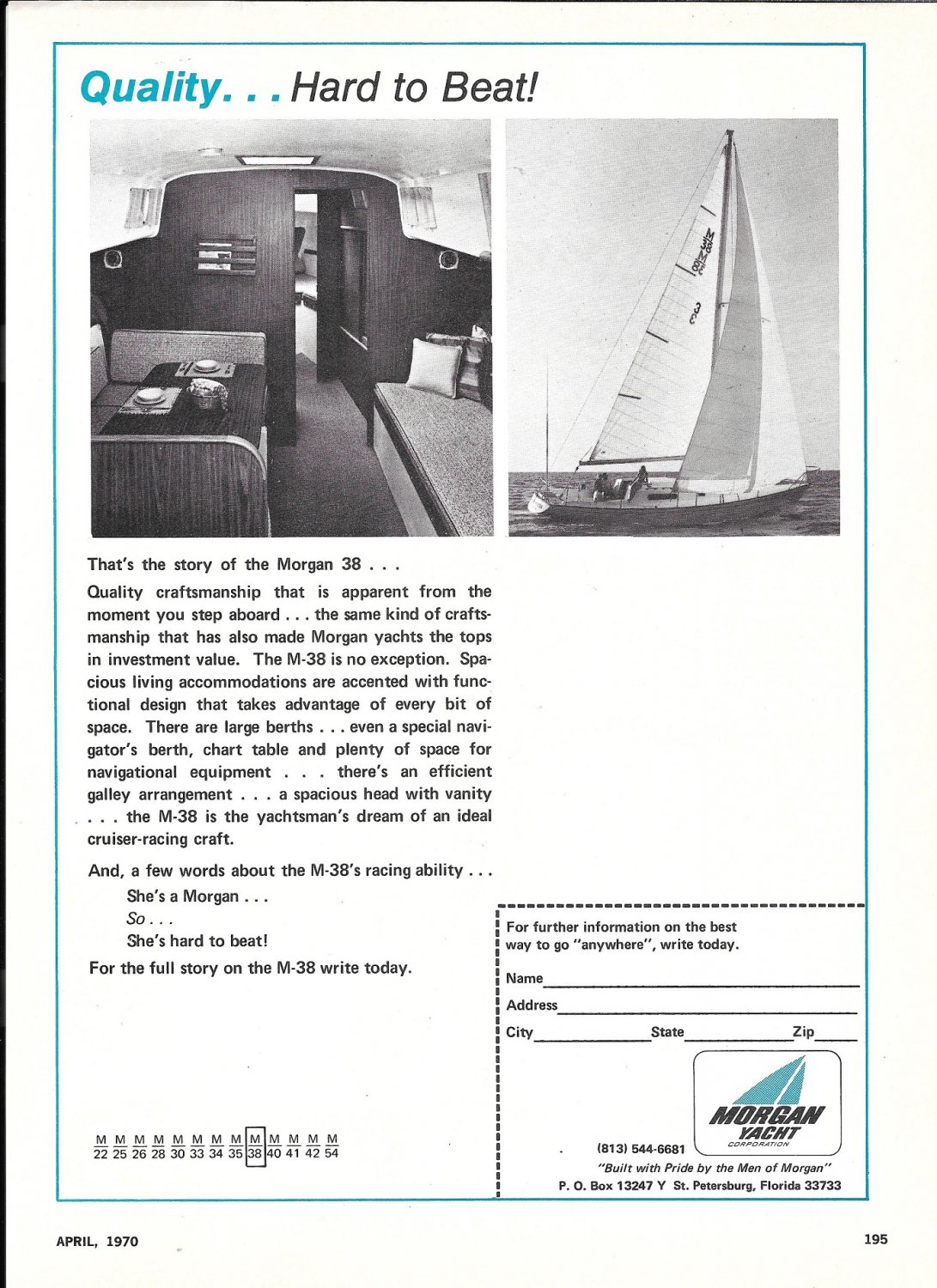 1970 Morgan 38 Yacht Ad- Nice Photo