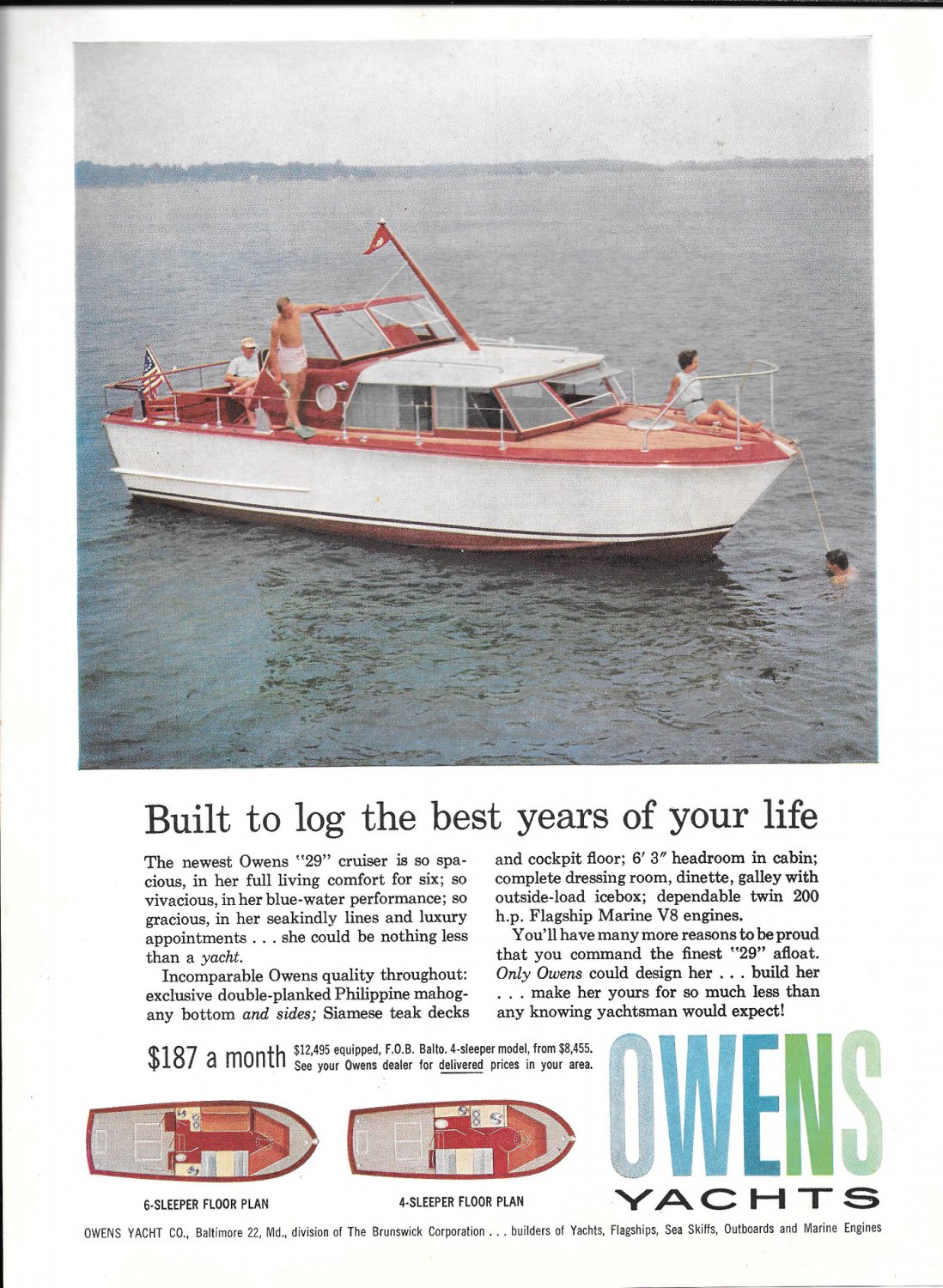 1960 Owens 29' Cruiser Boat Color Ad- Great Photo