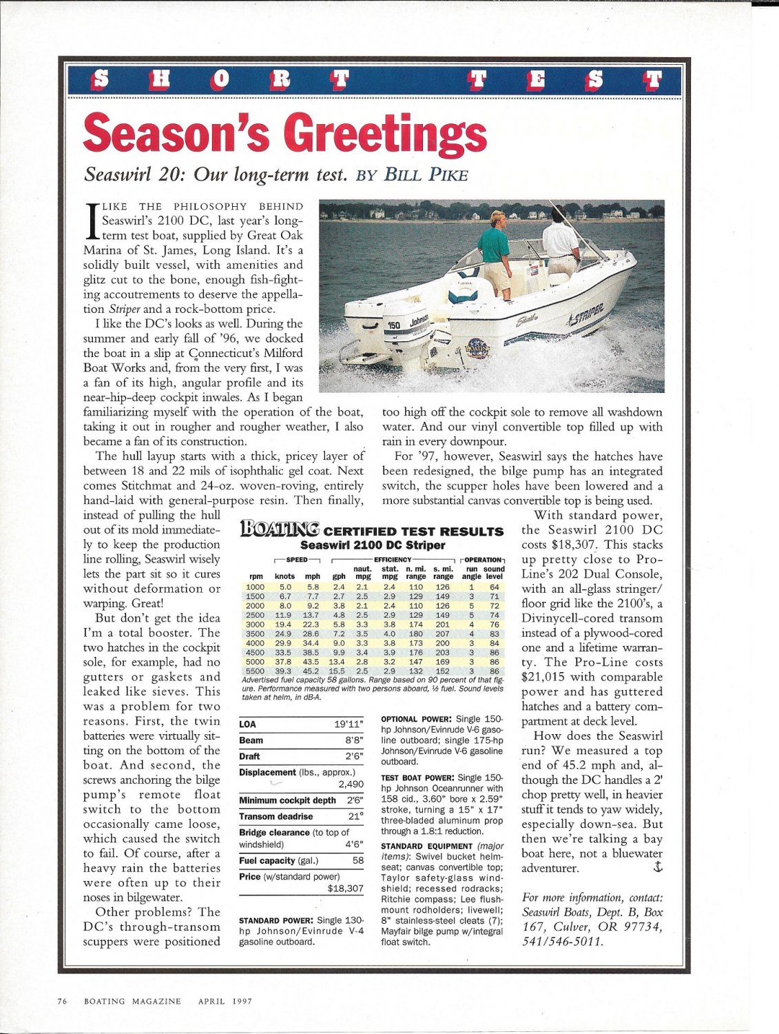 1997 Seaswirl 20 Boat Review & Specs Photo