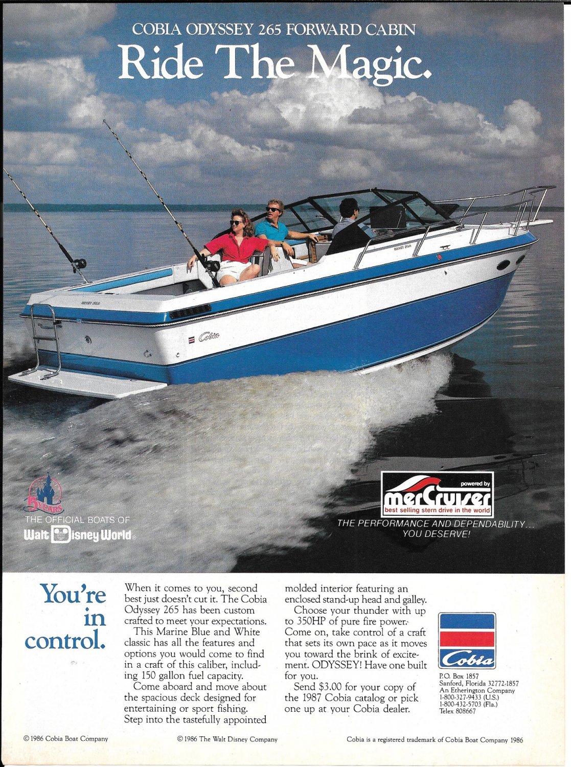 1986 Cobia Odyssey 265 Boat Color Ad Nice Photo