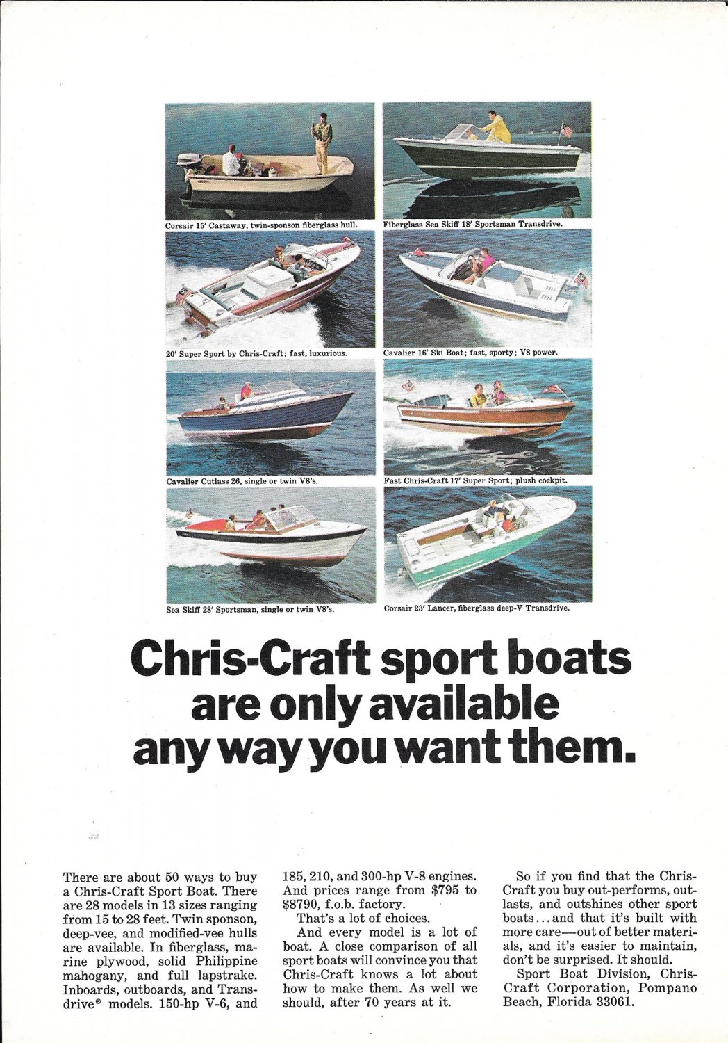 1966 Chris- Craft Sport Boats Color Ad- Photo of 8 Models