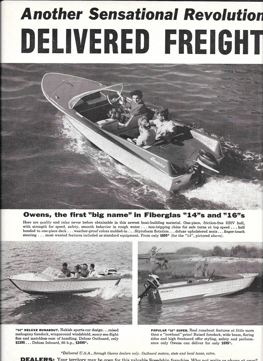 1958 Owens Yacht Co 2 Page Ad- Photos of 5 Models