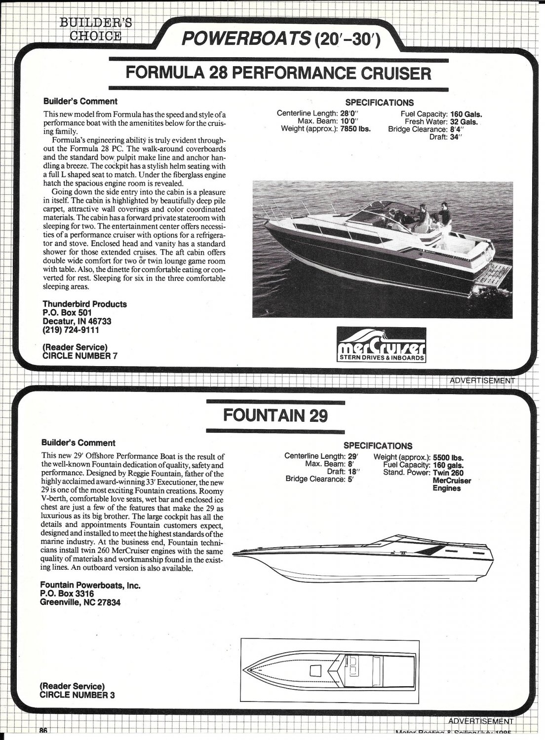 1985 Formula 28 & Fountain 29 New Boats Reviews PhotoDrawing & Specs