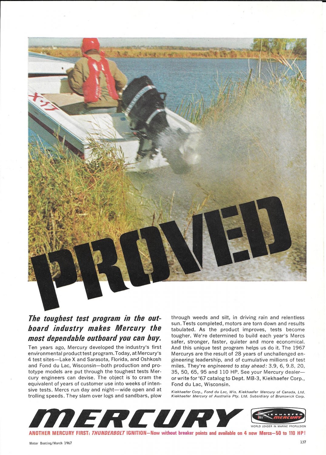 1967 Kiekhaefer Mercury Outboard Motors Color Ad Nice Photo Lake X Test