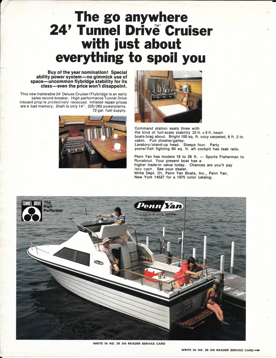 1975 Penn Yan 24' Deluxe Cruiser/ Flybridge Yacht Color Ad Nice Photo