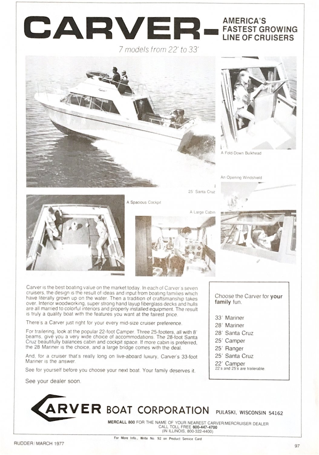 1977 Carver 25 Santa Cruz Boat Ad Nice Photos