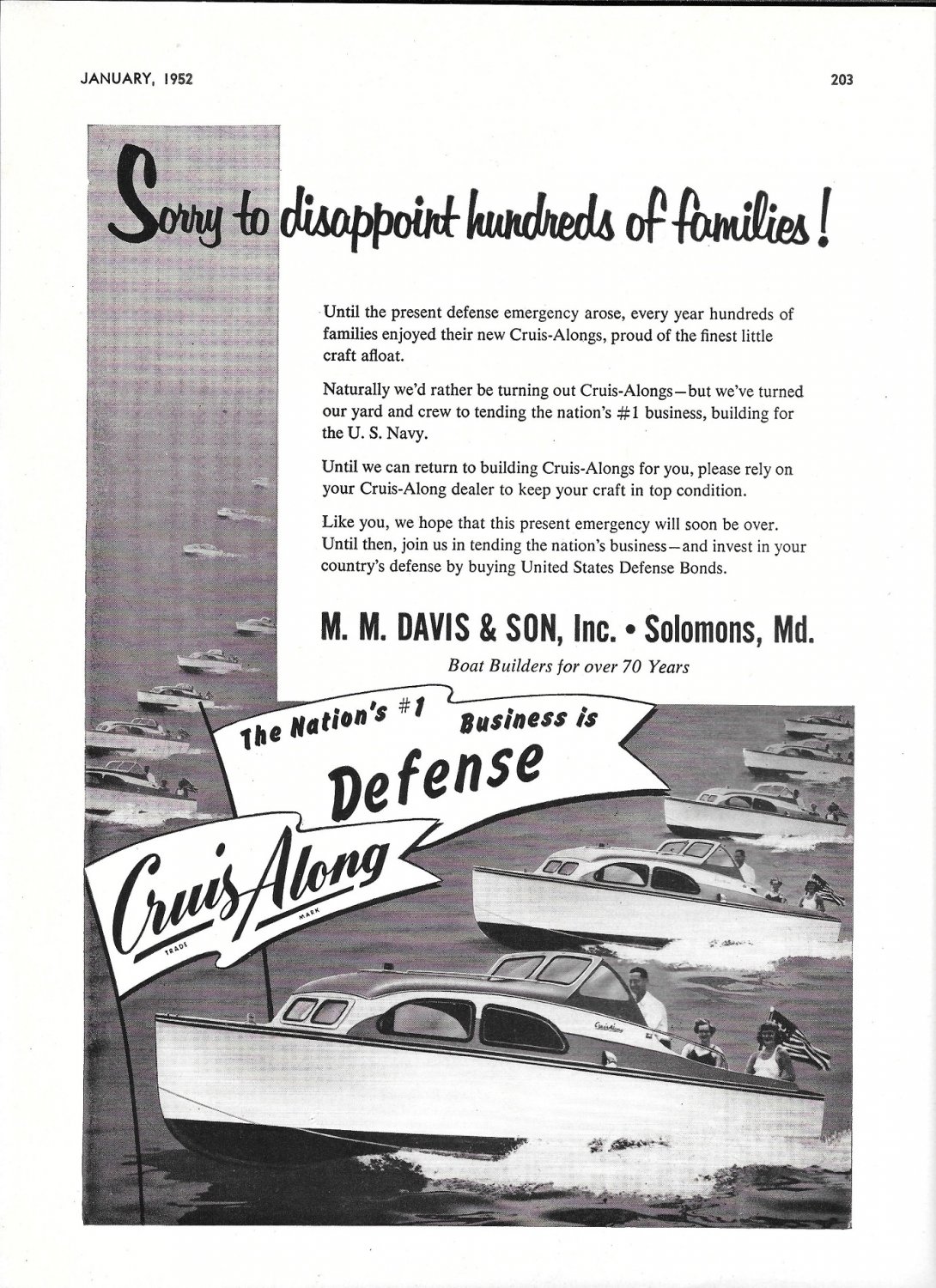 1952 Cruis Along Boats Ad- Nice Photo