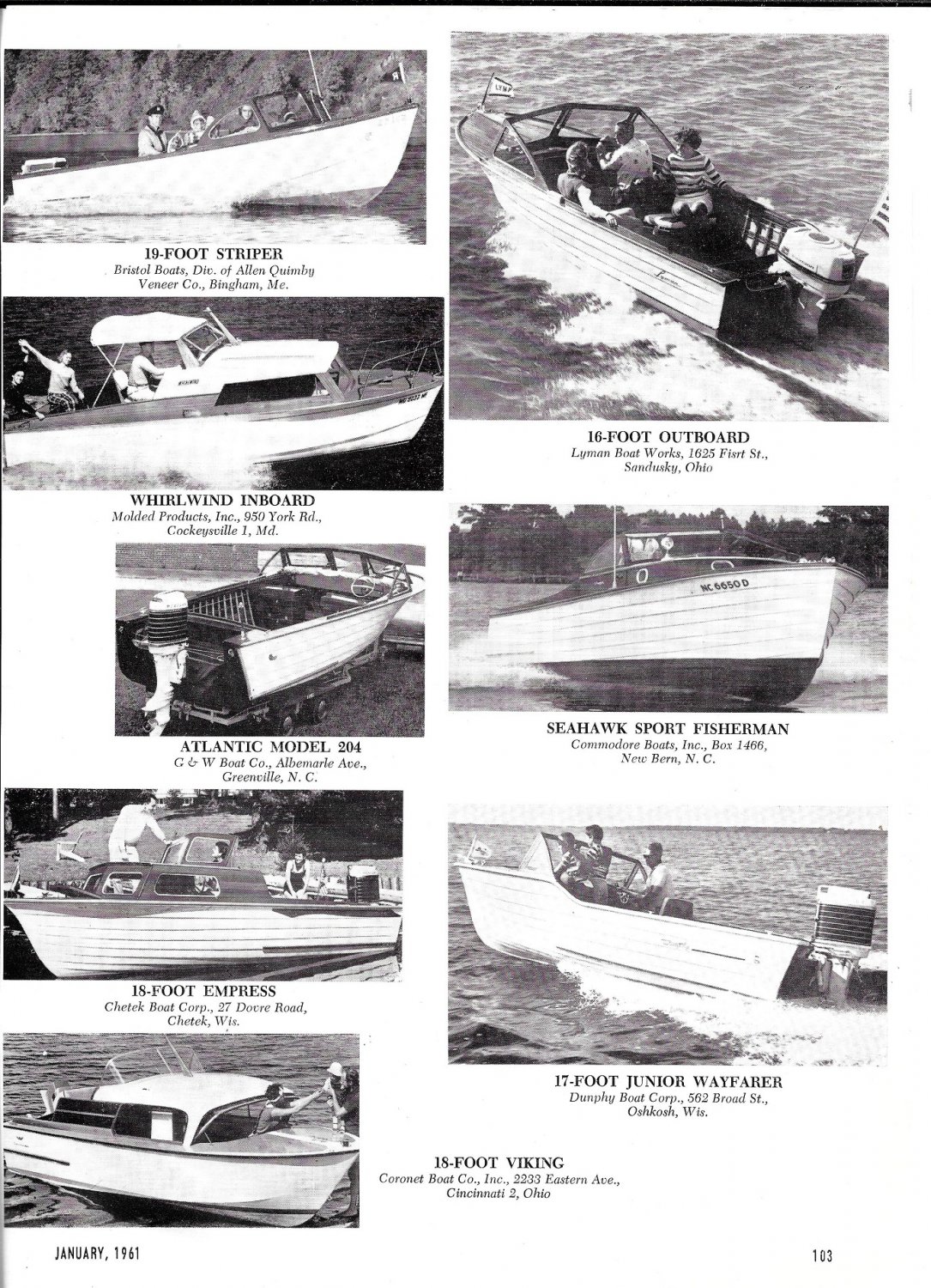 1961 New Boats Ad-Bristol-Whirlwind-Atlantic-Chetek-Coronet-Dunphy-Commodore-Lyman-Nice Photos