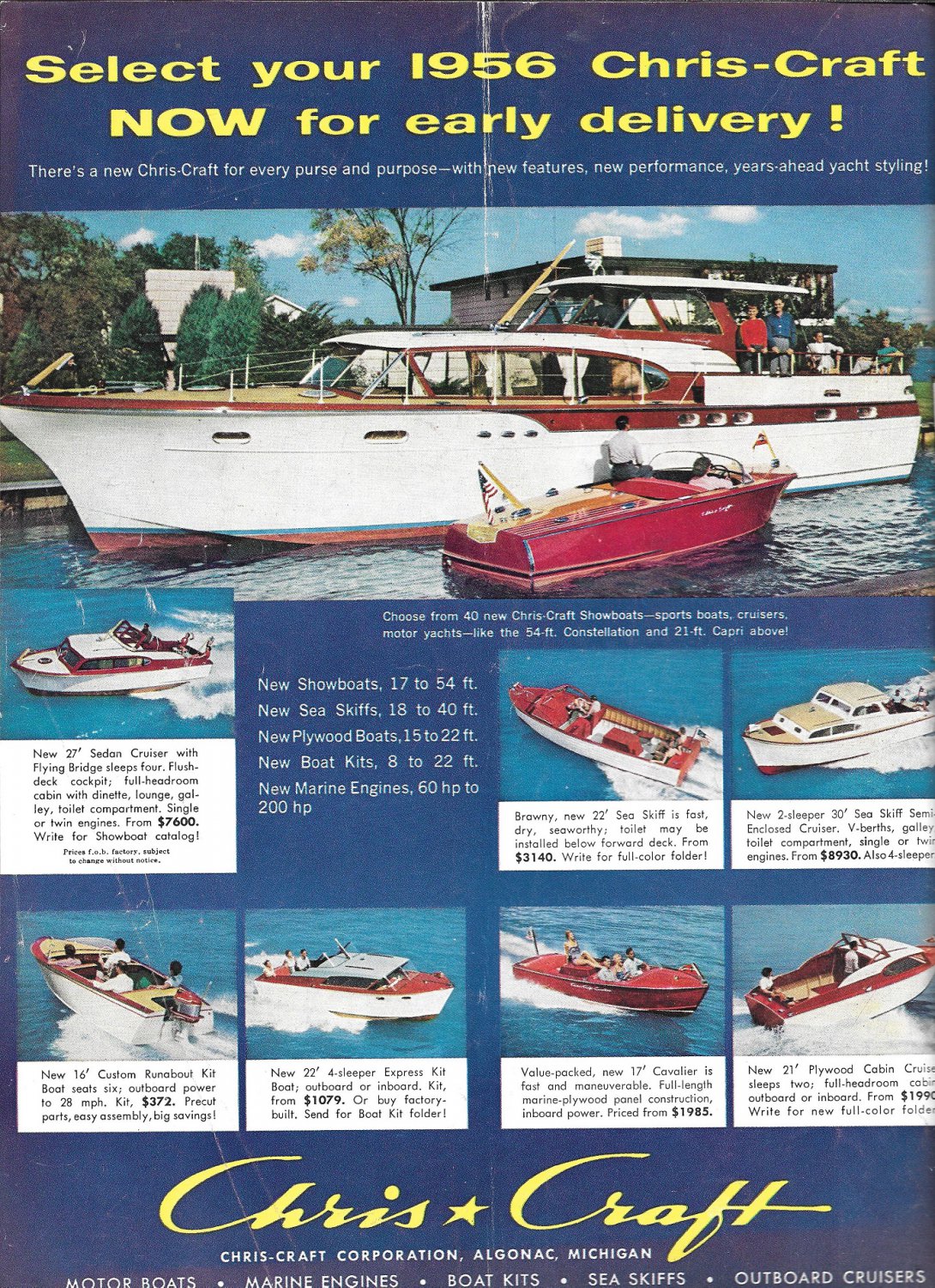 1956 Chris Craft Boats Color Ad Photos of 9 Models
