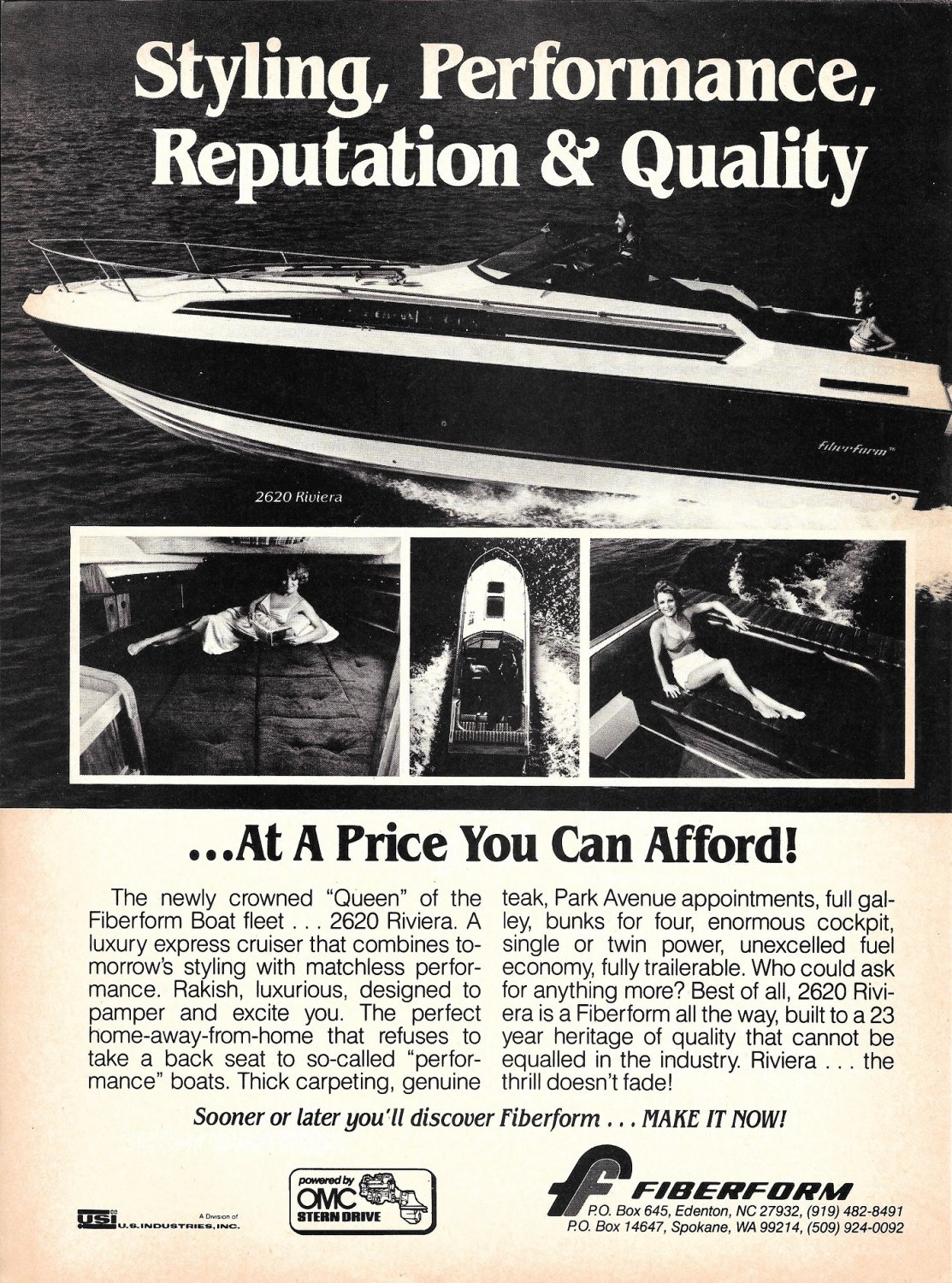 1980 Fiberform 2620 Riviera Boat Ad- Nice Photos- Hot Girl