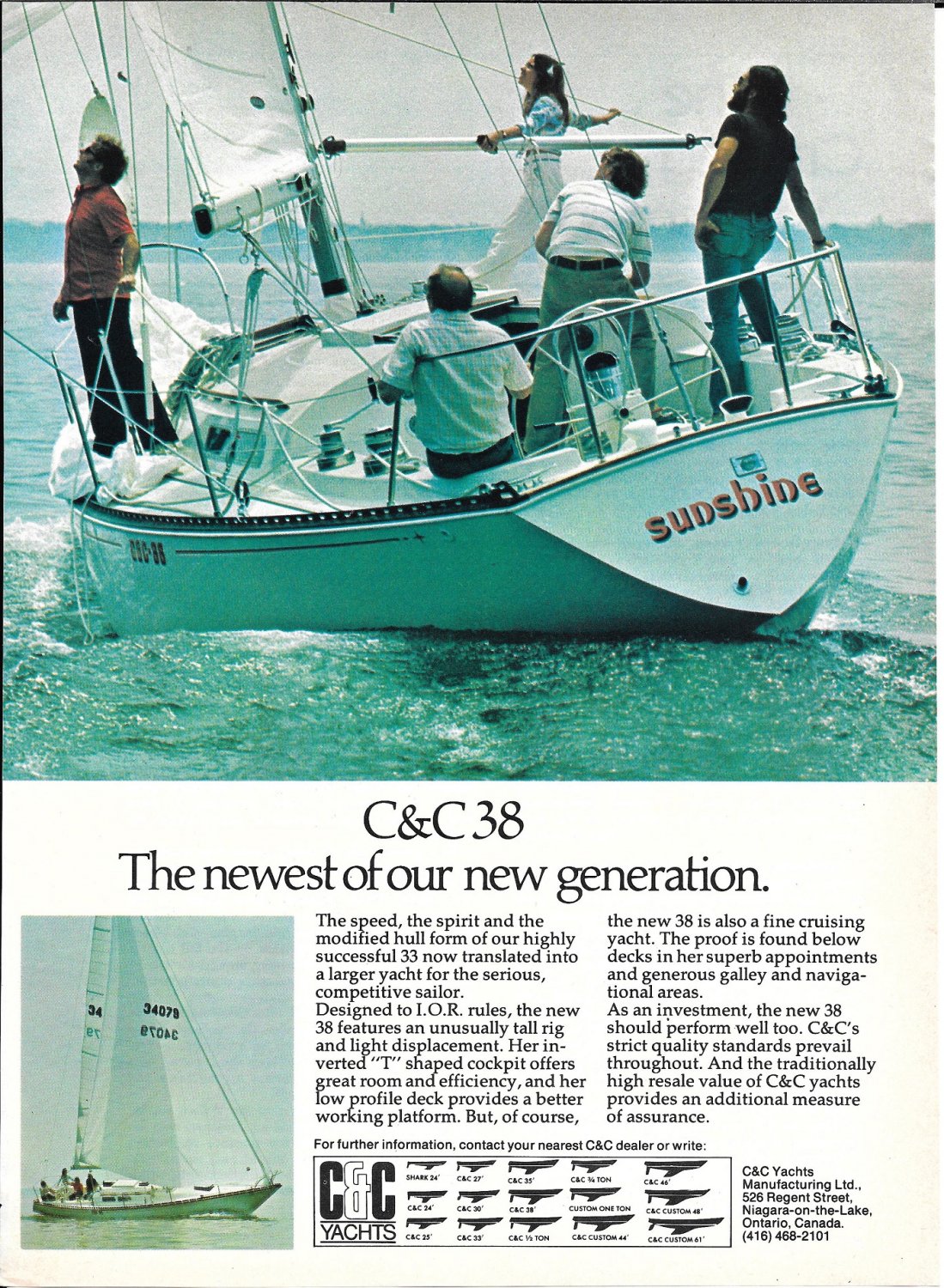 1975 C & C 38 Yacht Color Ad- Nice Photo of "Sunshine"