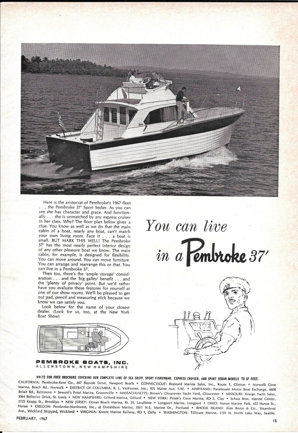 1967 Pembroke 37' Yacht Ad Nice Photo