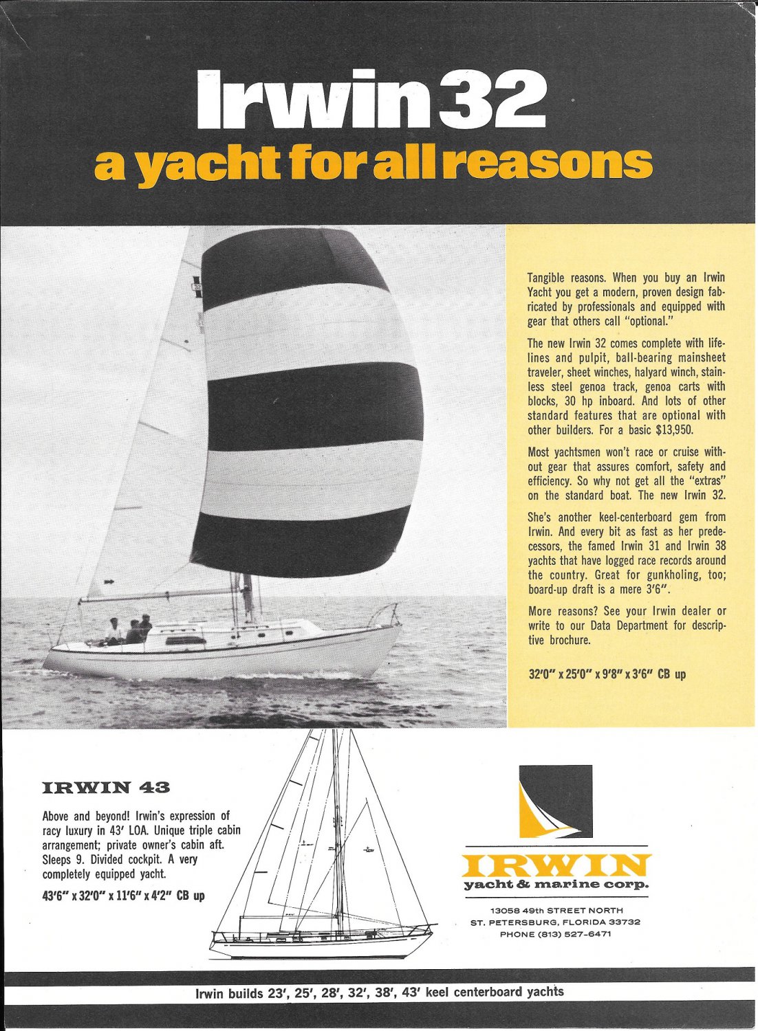 1970 Irwin Yacht & Marine Corp Ad- Nice Photo of Irwin 32 Sailboat