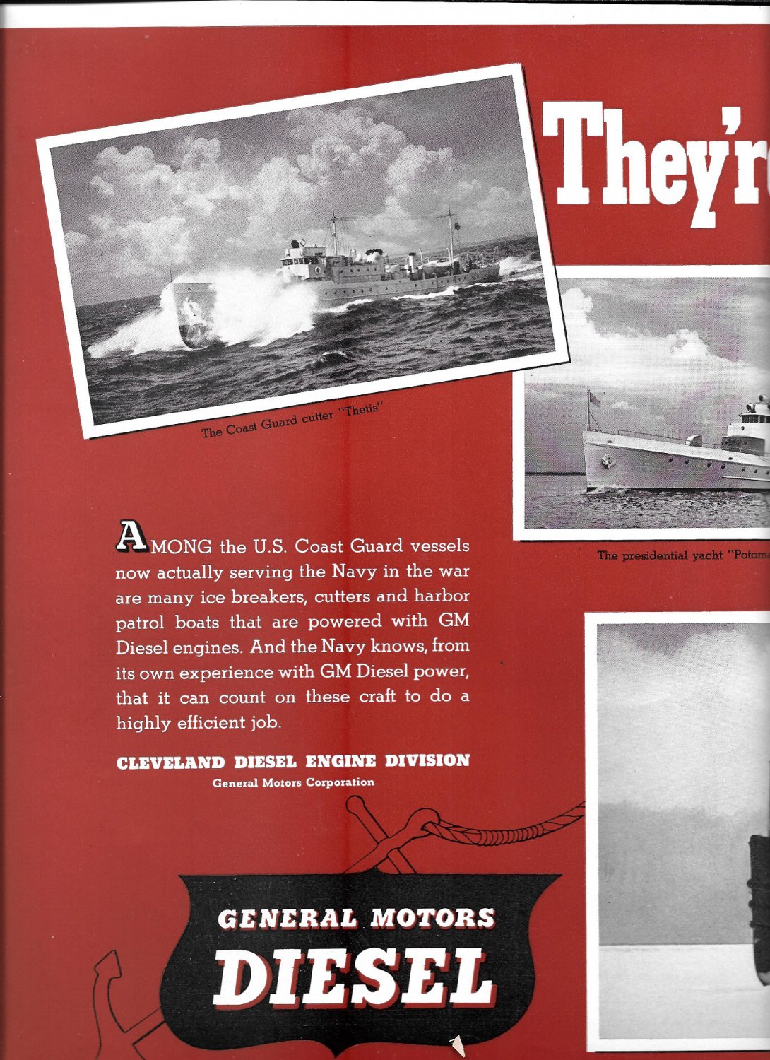 1942 WW II GM Diesel 2 Page Ad- Great Photos of U S Coast Guard War Boats
