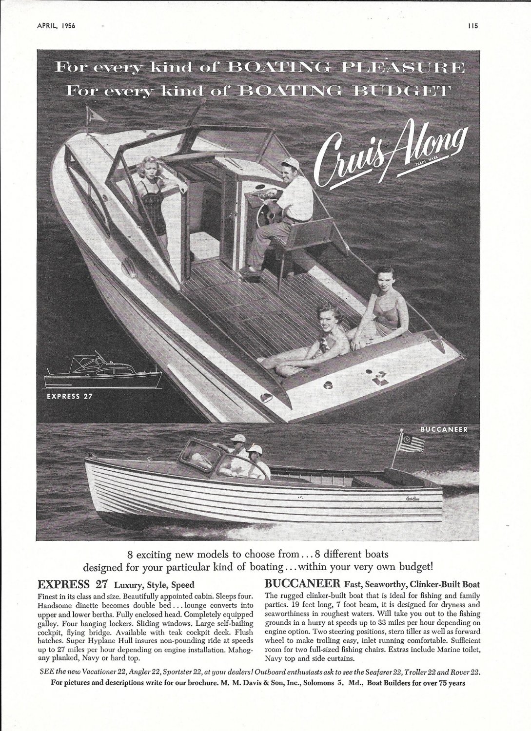 1956 Cruis Along Express 27 & Buccaneer Boats Ad- Nice Photos