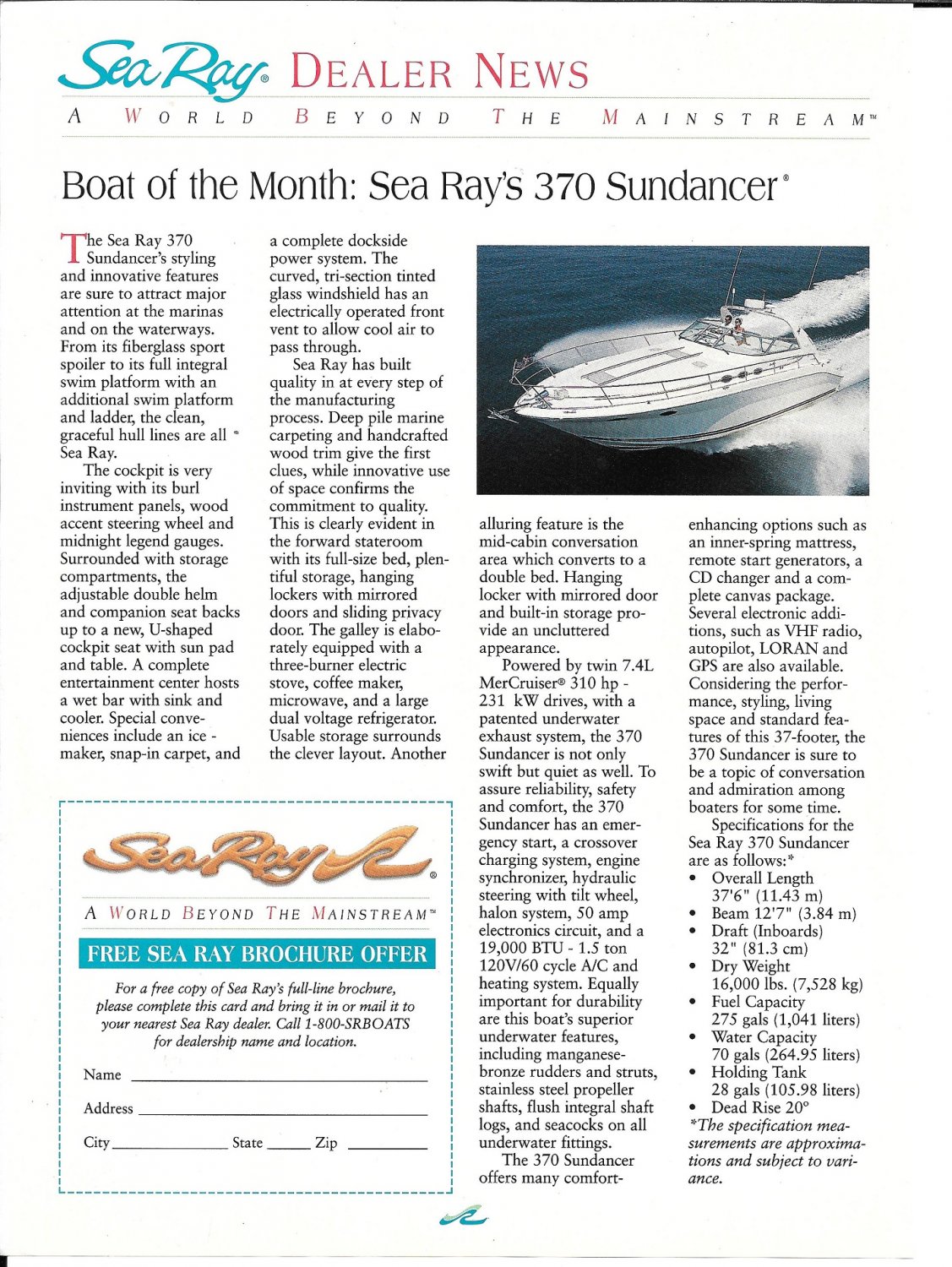1996 Sea Ray 370 Sundancer Boat Review- Boat Specs & Photo