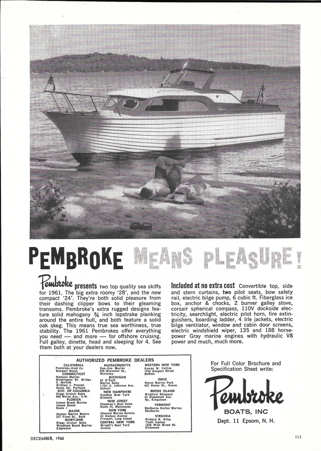 1961 Pembroke Boats Ad Nice Photo