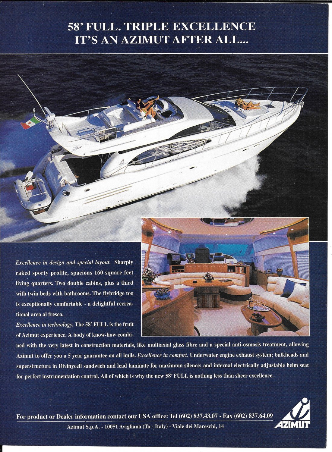 1997 Azimut 58' Yacht Color Ad- Nice Photo