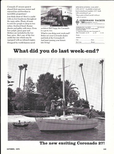 1970 Coronado 27 Sailboat Ad- Nice Photo