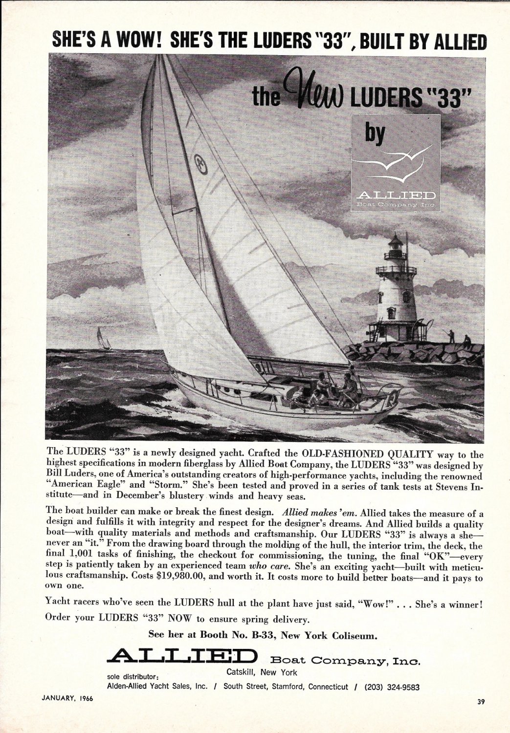 1966 Allied Boat Co 2 Page Ad- Drawing & Photo Luders 33 & seabreeze 35