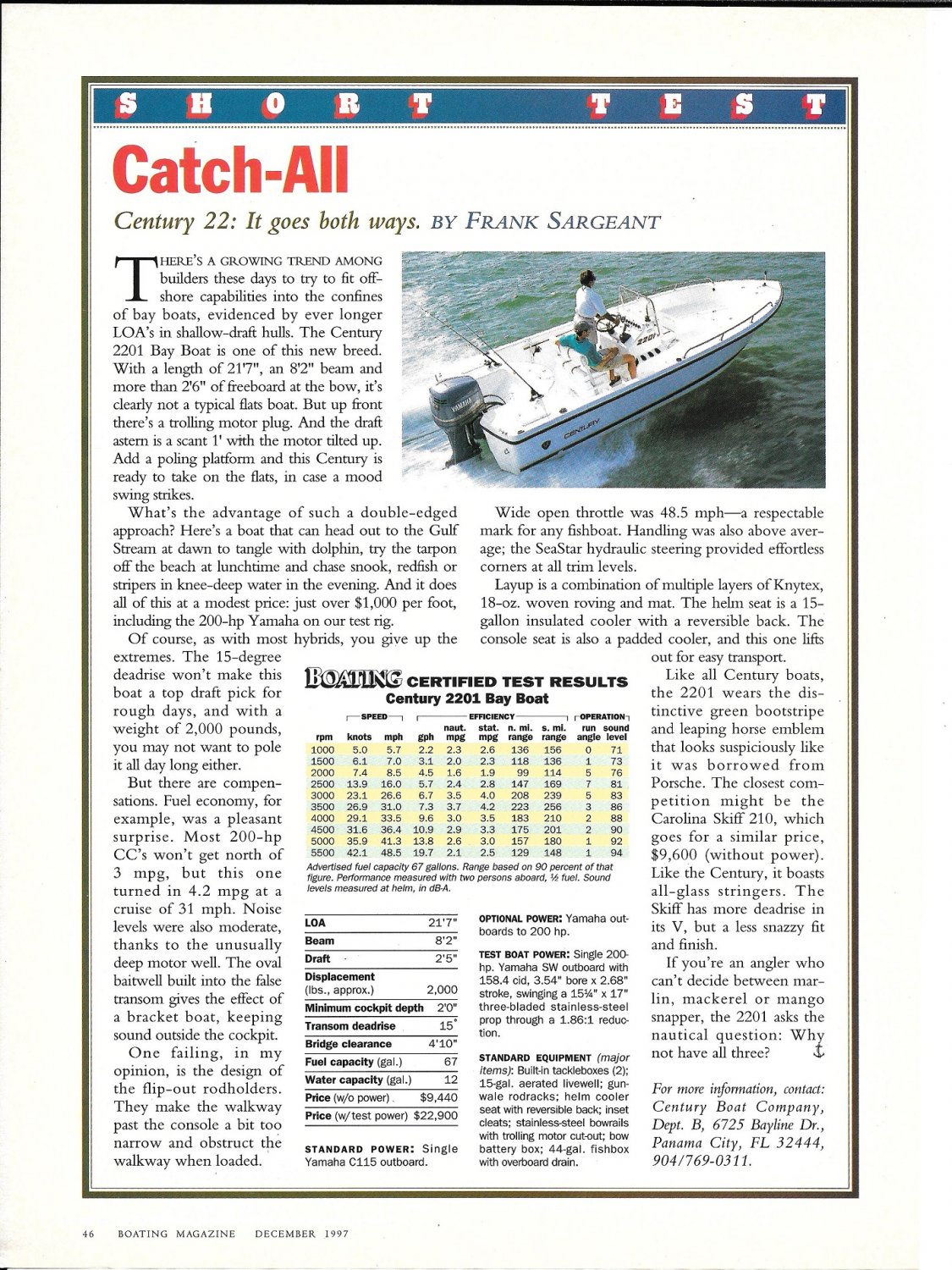1998 Century 22 Boat Review Boat Specs & Photo