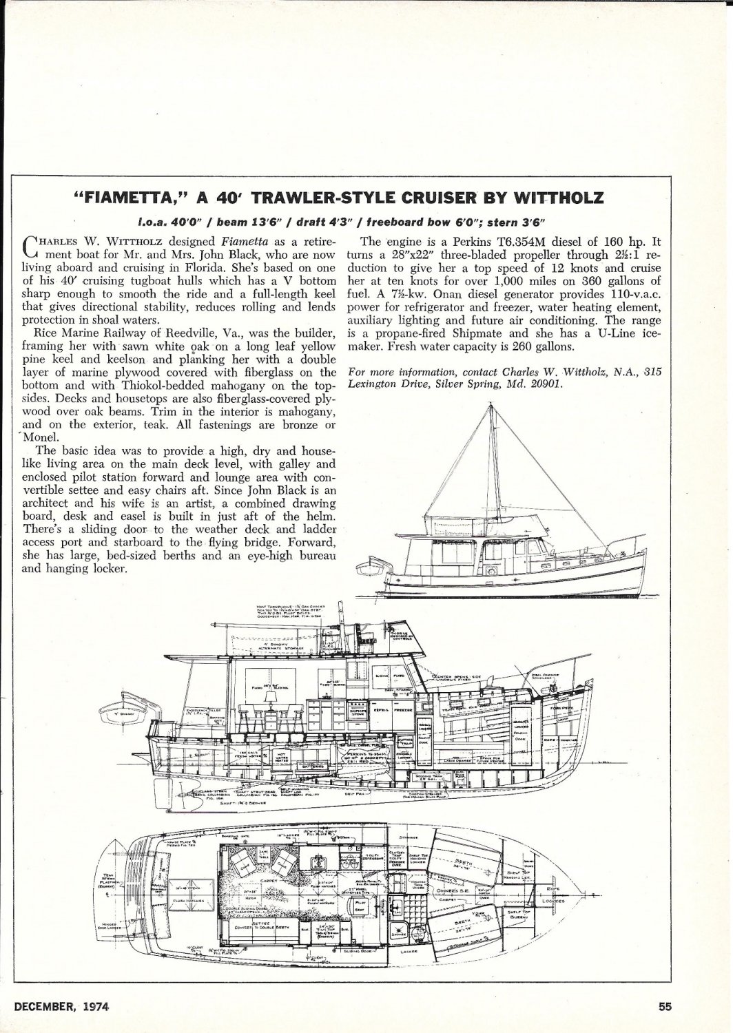 1974 Wittholz 40 Trawler & Palmer 550 Sailboat 2 Page Double Ad- Boat ...