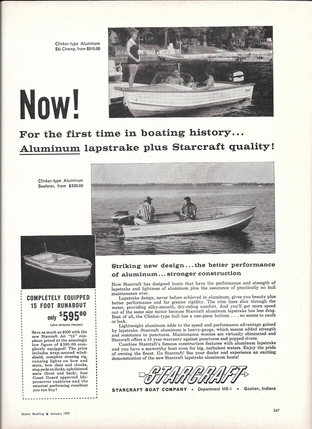 1959 Starcraft Boats Ad- Nice Photo Ski Champ & Seafarer