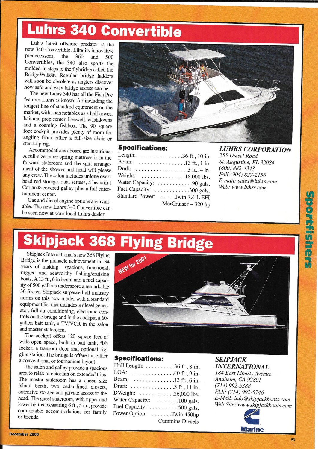 2021 Luhrs 340-Skipjack 368-Mikelson 61-Ocean Yachts 70 New Boats 2 Pg Ad-Specs & Photo