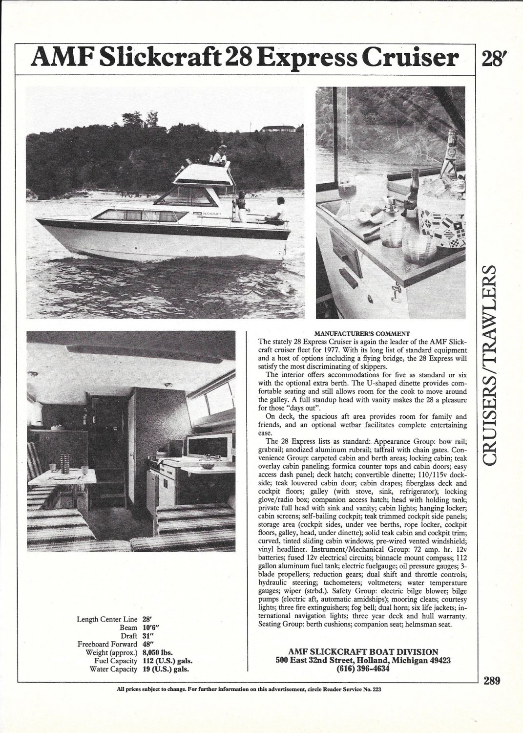 1977 AMF Slickcraft 28 & Fiberform 2800 2 Page Double Boats Ads-Specs & Photos