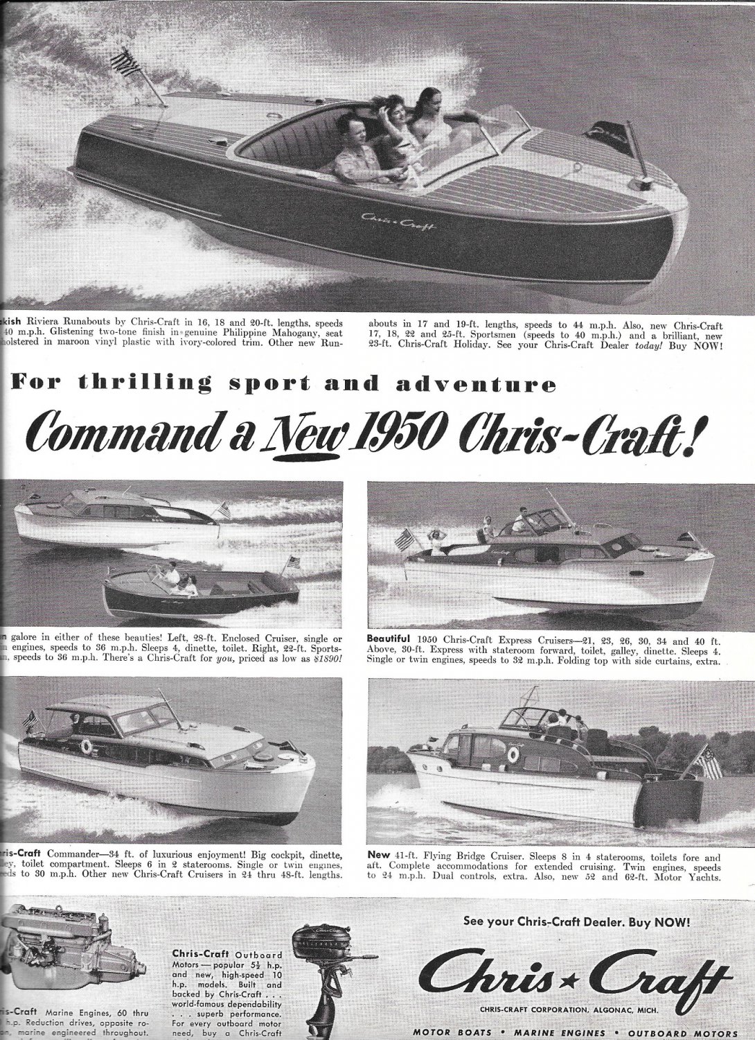 1950 Chris- Craft Boats & Richardson 35 Yacht 2 Page Double Ad- Nice Photos